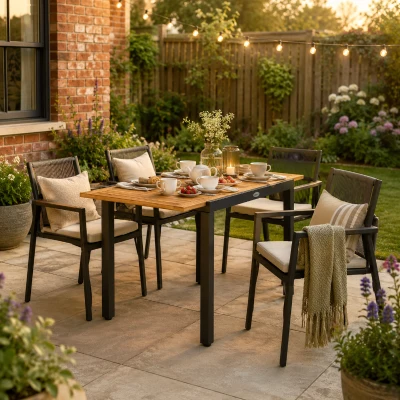 Outsunny Expandable Dining Table Acacia Wood 80-120cm Natural Black