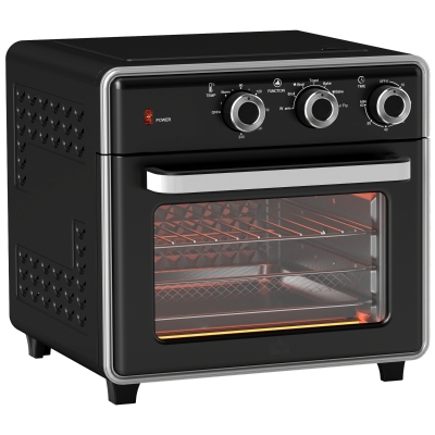 HOMCOM Minibackofen, 20L, 5 Funktionen, 360° Heißluft, Grillrost, Krümelblech, Schwarz