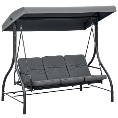 Outsunny 3 Seater Canopy Swing Chair Metal Dark Grey