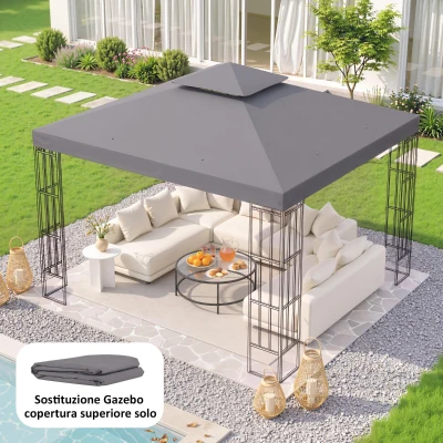 Outsunny Tetto di Ricambio per Gazebo 3x3m 2 Livelli Grigio