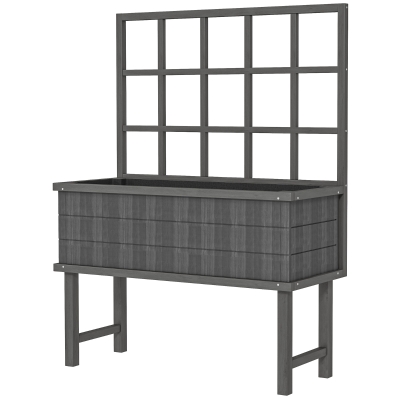 45 x 105cm Wooden Garden Planter, with Trellis - Grey