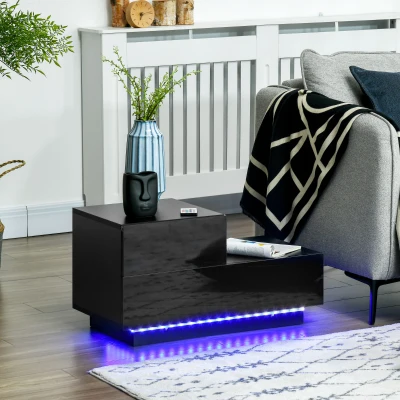 HOMCOM High Gloss Bedside Table with RGB LED Light Black