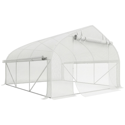 Outsunny Serre Tunnel 10,4m² Anti-UV Porte Zippée Blanc