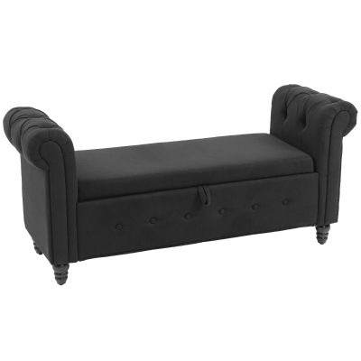HOMCOM Banc Coffre Tissu Lin Pieds Bois 146,5x49x72cm Noir