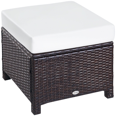 Outsunny Rattan Footstool Ottoman Padded Cushion 50x50cm Brown