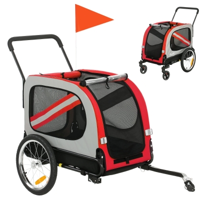 PawHut 2-in-1 Dog Bike Trailer Pet Stroller Reflector Red