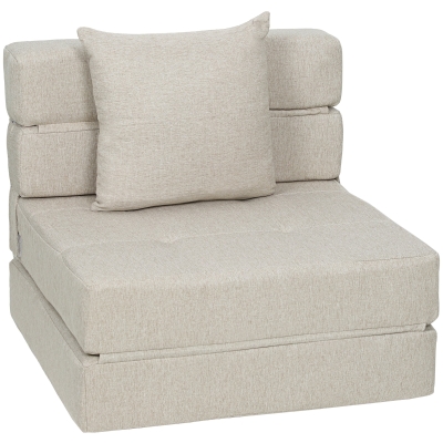 HOMCOM Chauffeuse Convertible 1 Place Tissu Beige avec Coussin
