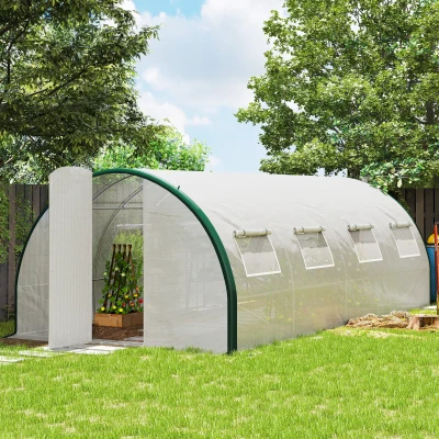 Outsunny Estufa túnel de jardim 18 m², estufa túnel de jardim com portas e 8 janelas, lona PE 140g/m² 600 x 300 x 200 cm branca