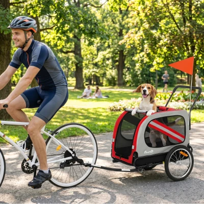 PawHut 2-in-1 Dog Bike Trailer Pet Stroller Reflector Red