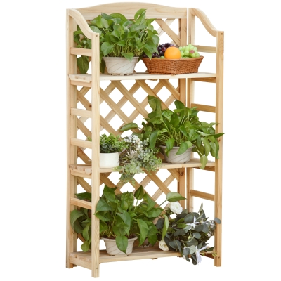 Outsunny Scaffale portapiante 67cm x 33cm x 123cm Legno Naturale