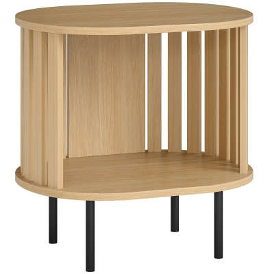 HOMCOM Table d'Appoint Ovale Effet Bois Rangement Pieds Acier
