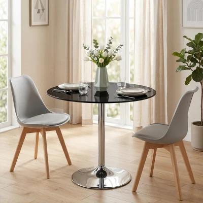 HOMCOM Modern Bar Table Glass Top Steel 80x80cm Black