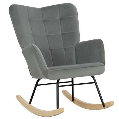 HOMCOM Cadeira de Balanço Vintage Patas Curvadas Estofamento Espesso Faia Aço Cinza Escuro