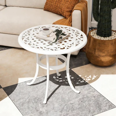 Outsunny Round Garden Table Cast Aluminium Patio White 60cm