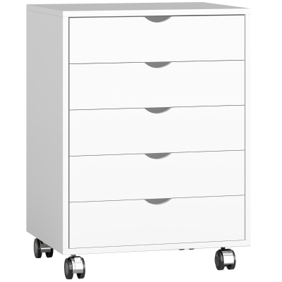 HOMCOM Caisson Bureau 5 Tiroirs A3 avec Roulettes Blanc