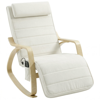 HOMCOM Schaukelstuhl mit Massage, Heizung, Kopfstütze & Fußstütze, Samtbezug, Relaxsessel, Cremeweiß