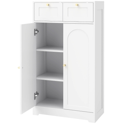 HOMCOM Badezimmerschrank Badschrank schmal mit 2 Schubladen, verstellbarem Einlegeboden 60 x 30 x 108 cm Weiß