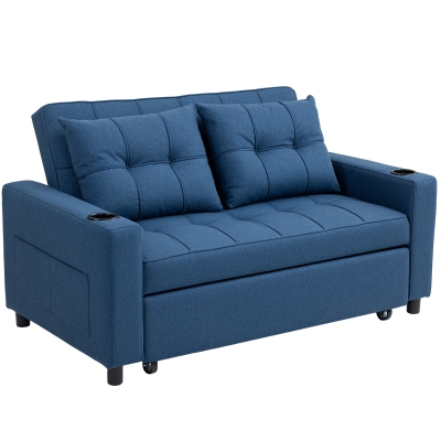 HOMCOM Two-Seater Pull-Out Sofa Bed Dark Blue