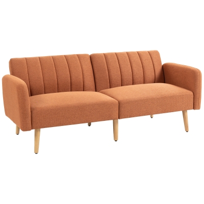 HOMCOM Sofá-cama 2 Lugares design escandinavo Encosto reclinável 3 posições Pés em madeira Tecido aspeto linho castanho