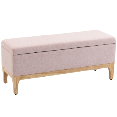 HOMCOM Banc Rangement Scandinave Tissu Lin 110x39x45cm Rose