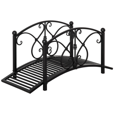 Outsunny Gartenbrücke, Teichbrücke mit Sicherheitsgeländer, Zierbrücke bis 100 kg belastbar, 102 x 48 x 49 cm Schwarz