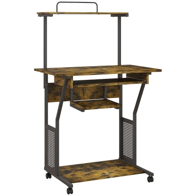 HOMCOM Bureau Roulant 80x50x130cm Étagères Rangement Marron