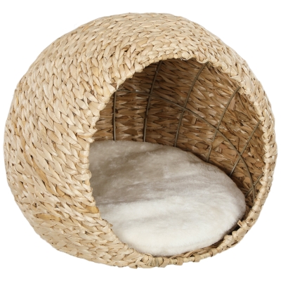 PawHut Cama para Gato Casa para Gatos Almofada Macia Interior Espaçoso em Junco 45x41x37 cm Castanho