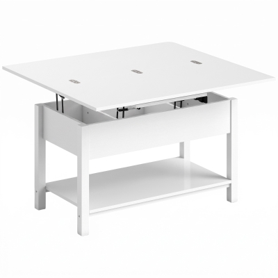 HOMCOM Mesa de Centro Elevatória e Extensível Mesa de Sala com Compartimento Oculto Prateleira Aberta 100x45x50,5 cm Branco