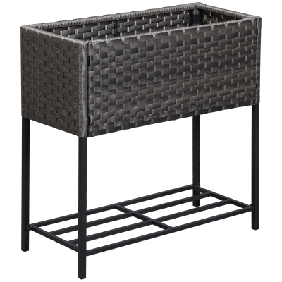 Outsunny Hochbeet, Blumenkasten, tiefe Ablage, Metallrahmen/Polyrattan, 70 x 30 x 70 cm, Dunkelbraun