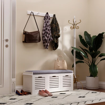 HOMCOM Shoe Storage Bench with 3 Drawers Grey Cushion