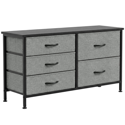 HOMCOM Cómoda con 5 Cajones de Tela Cómoda para Dormitorio Marco de Acero Cajonera para Salón Oficina Gris Oscuro y Negro
