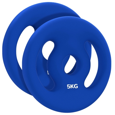 SPORTNOW 2x5 kg Placas de Peso com Pegadas Práticas Conjunto de Pesos para Casa Ginásio Treino de Força Azul