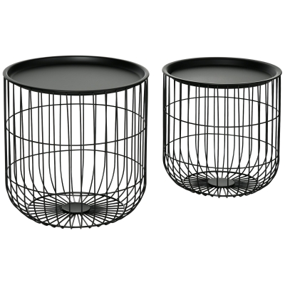 HOMCOM 2er-Set Beistelltische im Skandidesign, mit Stauraum, stapelbar, Schwarz