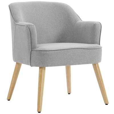 HOMCOM Butaca de Salón Moderna Sillón Tapizado en Lino Sintético Patas de Madera para Dormitorio Oficina 64,5x65x79,5 cm Gris Claro