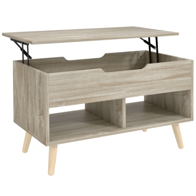 HOMCOM Table Basse Relevable Bois Naturel avec Rangement 75x40x58cm
