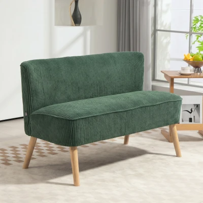 HOMCOM 2-Sitzer Polstersofa, Holz, Samtartiges Polyester, Schaumstoff, 117 x 56,5 x 77 cm, Grün