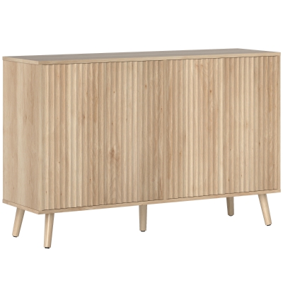 HOMCOM Buffet Salon 4 Portes Cannelées Chêne 120x35x77,5 cm