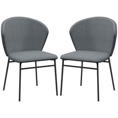 HOMCOM Conjunto de 2 cadeiras de sala de jantar assento acolchoado em tecido aspecto linho pés em aço estáveis design moderno cinza