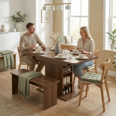 HOMCOM Extendable Dining Table 6-Shelf Walnut Brown 110-130cm