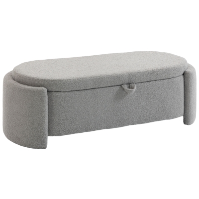 HOMCOM Puff Almacenaje Banco Almacenaje Ovalado 129x48,5x44 cm Tapizado en Terciopelo de Teddy Carga 200 kg Gris Claro