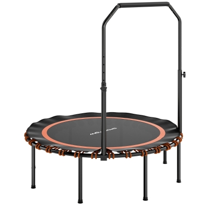 SPORTNOW Trampolim fitness com corrimão ajustável, trampolim desportivo para interior e exterior, Aço, Plástico, Laranja
