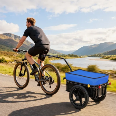 HOMCOM Remolque de Bicicleta 40 kg Cubierta de Tela Oxford con Reflectores y Marco de Acero 144x59x80 cm Azul
