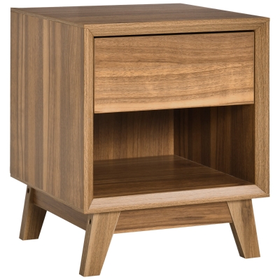 HOMCOM Modern Bedside Table Walnut Brown with Drawer & Shelf