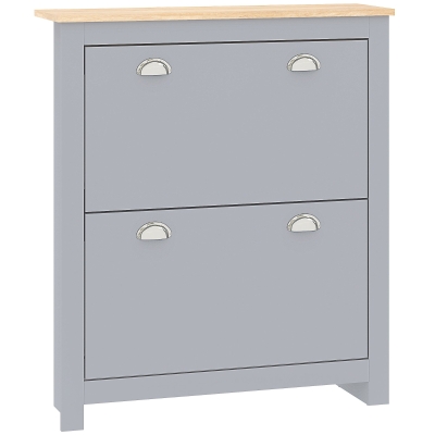 HOMCOM 2-Drawer Shoe Cabinet Wooden Grey