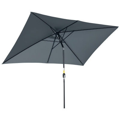 Outsunny Sombrilla de Aluminio 200x300x253 cm Parasol Rectangular de Jardín Inclinable con Manivela y Poste Desmontable Gris