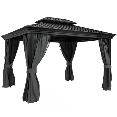Outsunny Hardtop Gazebo Aluminium Dark Grey 3.65x3m