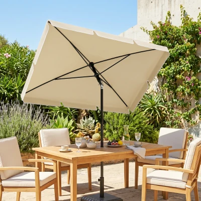 Outsunny Ombrellone da Giardino 2x1.3x2.5 m Regolabile Beige