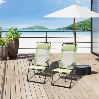 Outsunny Set of 2 Folding Recliner Metal Lounge Chairs Green