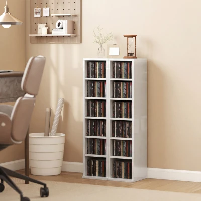 HOMCOM CD Media Tower Rack Set Adjustable Shelves White