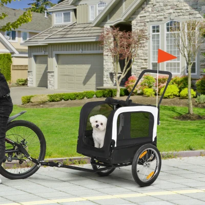 PawHut Reboque bicicleta jogger 2 em 1 para animais de estimação bandeira roda dianteira giratória refletores preto